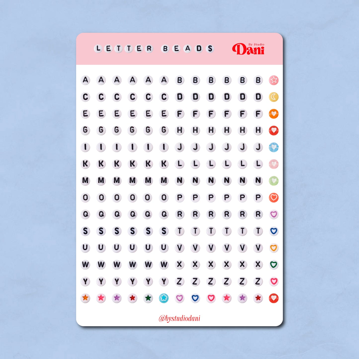 Letter Beads Sticker Sheet - A5